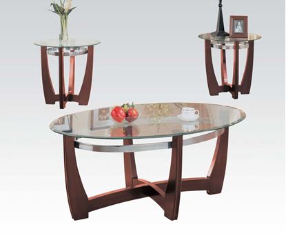 Picture of Cherry Finish Glass Top 3Pcs. Coffee Table Set