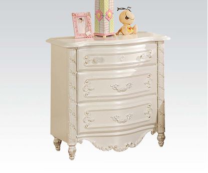Picture of Pearl White Finish Wood Night Stand w/ 3 Drawers