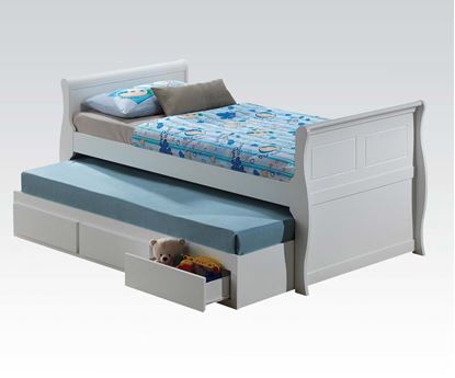 Picture of Nebo White Wave Shaped Full Captain Bed with 3 Drawer Trundle