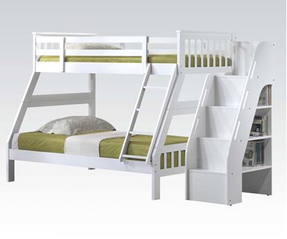 Picture of Gareth White Twin Full Bunk Bed with Bookcase Ladder