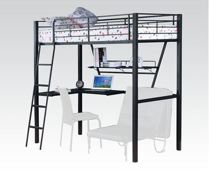 Picture of Modern Silver Black Twin Loft Bed with Desk 