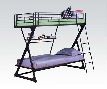Picture of Modern Sandy Black Twin Full Bunk Bed with Bookshelf 