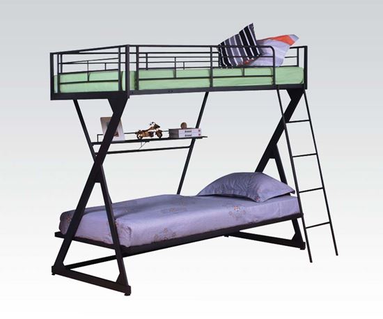 Picture of Modern Sandy Black Twin Full Bunk Bed with Bookshelf 