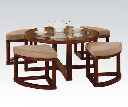 Picture of Patia Cherry Finish Coffee Table and 4 Microfiber Ottomans