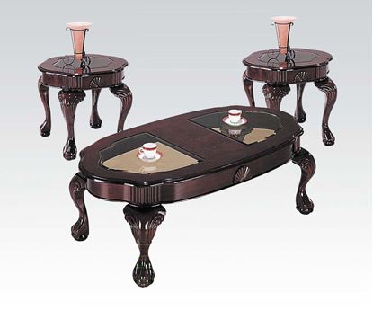 Picture of Canebury Cherry 3 PC Coffee and End Table Set with Center Glass Tops