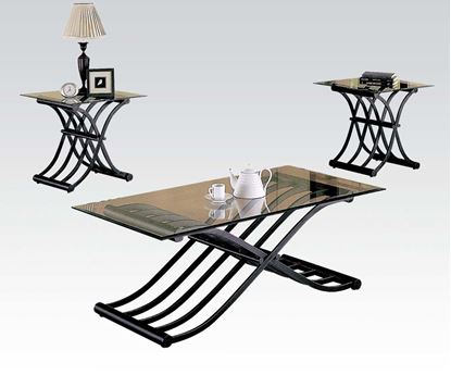 Picture of 3PC Glass Coffee and End Table Set w/ Wave Base Design