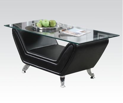 Picture of Glass Top Coffee Table in Black Bonded Leather