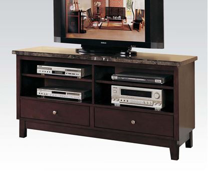 Picture of Britney Black Marble Top TV Stand Entertainment Console with 2 Drawers