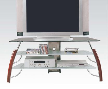 Picture of Transitional Glass Top TV Stand with Brown Leg
