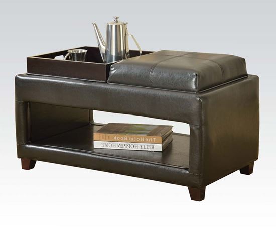 Picture of Dark Brown PU Reversible Ottoman with Two Trays and Open Shelf