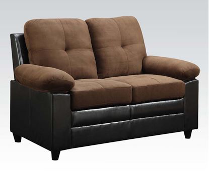 Picture of Modern Chocolate Tufted Microfiber Leather Loveseat 
