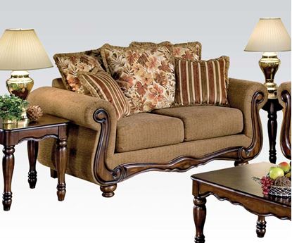 Picture of Traditional Fabric Floral Brown Finished Loveseat 