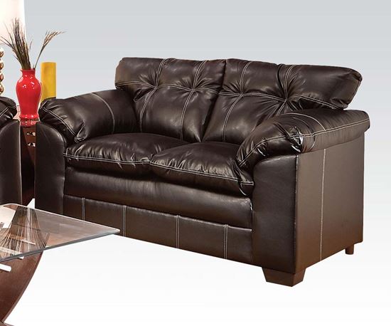 Picture of Contemporary Hayley Chocolate Bonded Leather Upholstered Loveseat