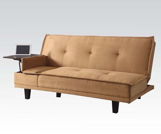 Picture of Adjustable Sofa with Hidden Table Light Brown Microfiber  A