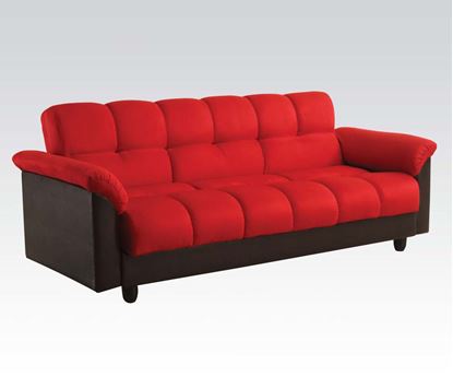 Picture of Modern Red Microfiber Adjustable Sofa Bed Futon Sleeper