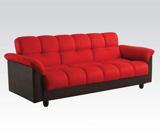 Picture of Modern Red Microfiber Adjustable Sofa Bed Futon Sleeper