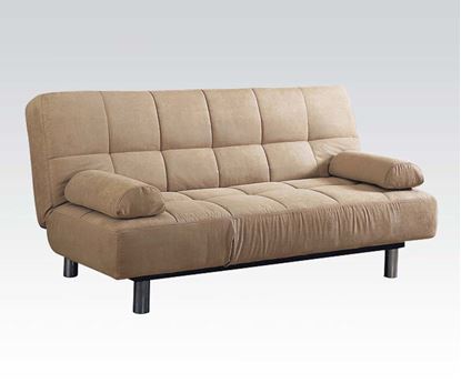 Picture of Cybil Brown Microfiber Adjustbale Futon Sofa with Pillows  W