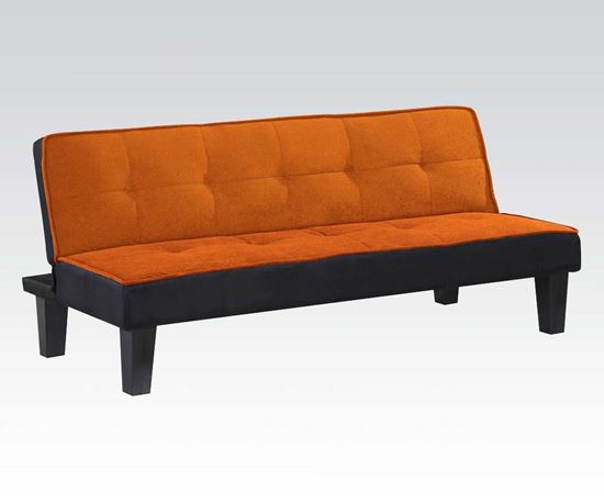 Picture of Upholstery Fabric Adjustable Futon Sofa Bed in Orange Finish