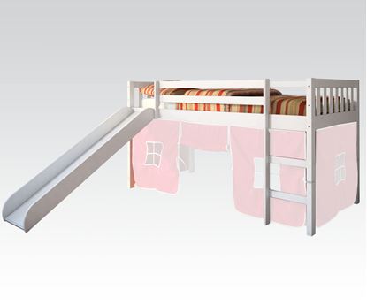 Picture of Modern White Kids Twin Loft Bed with Slide 