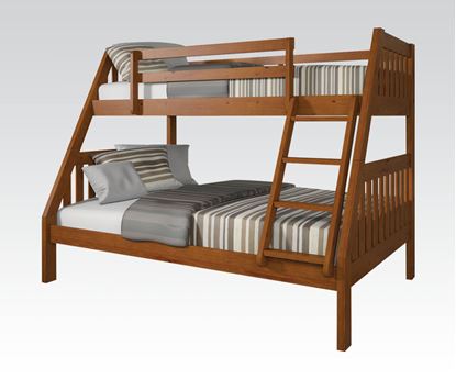 Picture of Oak Wood Twin Over Full Bunk Bed