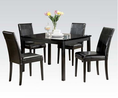 Picture of 5 PCs. Black Faux Marble Top Dining Table w/ Side Chairs 