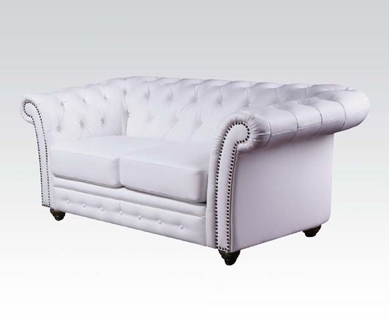 Picture of Contemporary White Bonded Leather Loveseat 