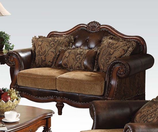 Picture of Dreena Traditional Bonded Leather and Chenille Loveseat