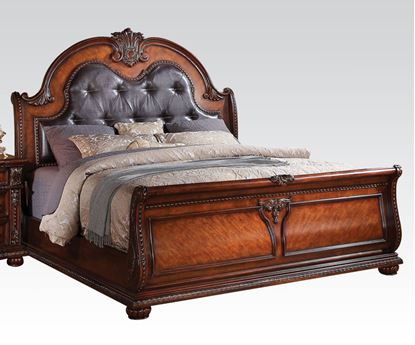 Picture of Nathaneal Traditional Tobacco Queen Bed w/ Black PU Headboard