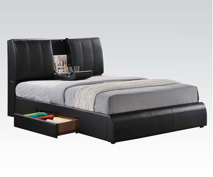 Picture of Kofi Black PU Finish Queen Bed with Sleigh Table