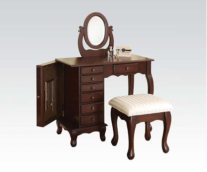 Picture of 3pc Vanity Stool and Mirror in Walnut Finish