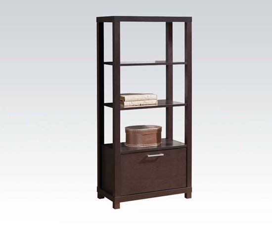 Picture of Carmeno Espresso Wood 3 Tier Book Case Shelf Unit with Lower Cabinet