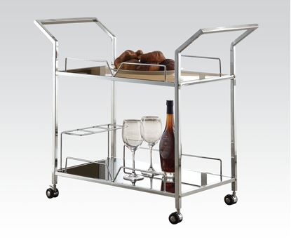 Picture of Modern Chrome Metal 2 Shelf Kitchen Cart with Wheels